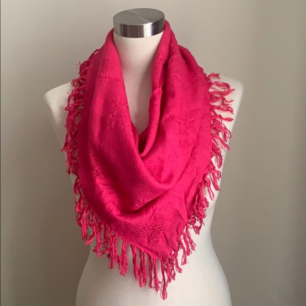 VINTAGE Woven Hot Pink Fringe Trim Scarf